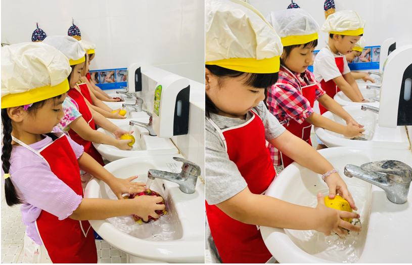 A group of kids washing hands in a sink
Description automatically generated